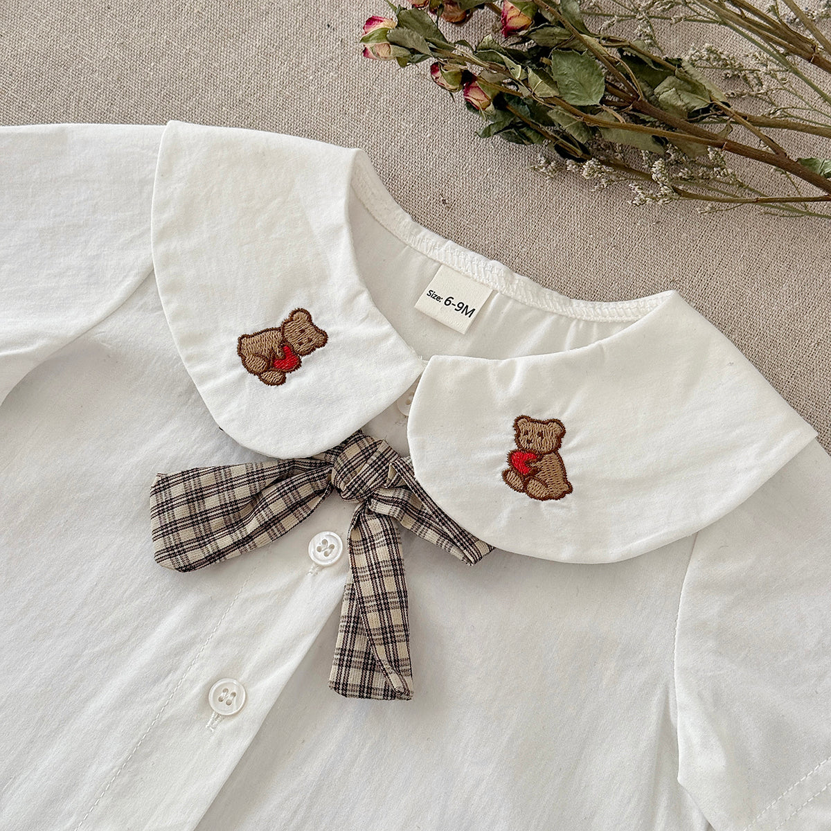 Bear Embroidery Peter Pan Collar Baby Skirt Set