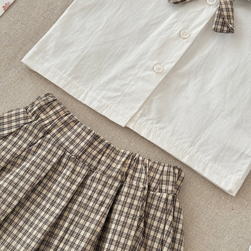 Bear Embroidery Peter Pan Collar Baby Skirt Set