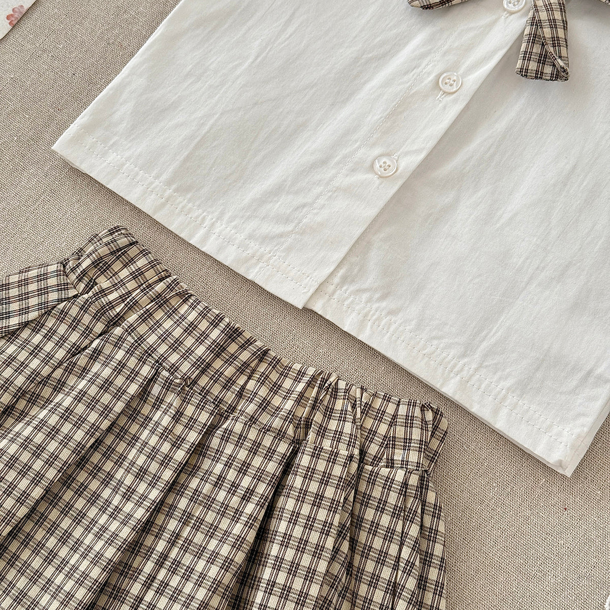Bear Embroidery Peter Pan Collar Baby Skirt Set