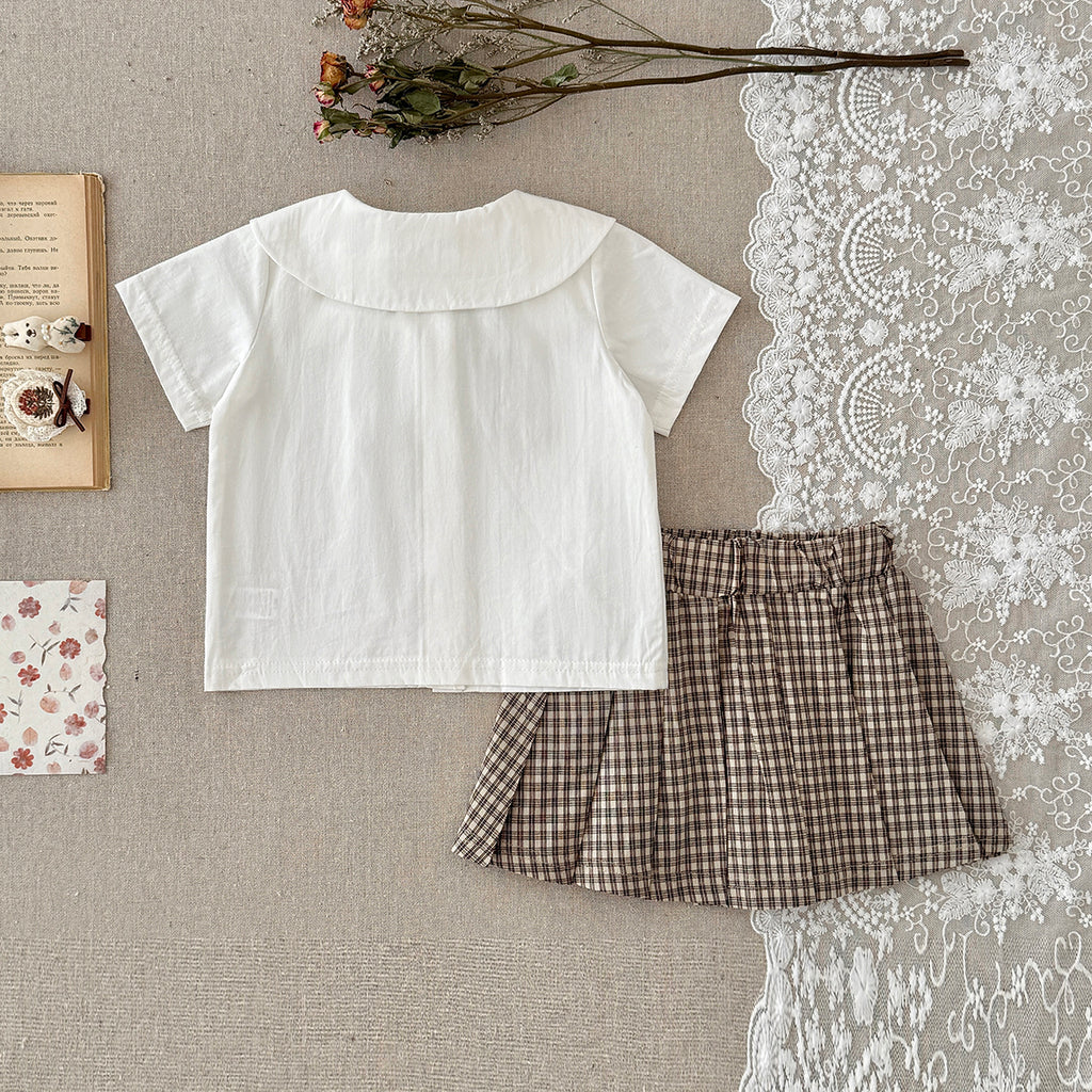 Bear Embroidery Peter Pan Collar Baby Skirt Set