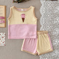 Cute Ice Cream Embroidered Baby Terry Tank Top & Shorts