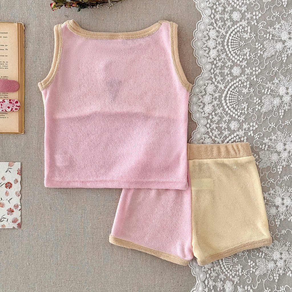 Cute Ice Cream Embroidered Baby Terry Tank Top & Shorts