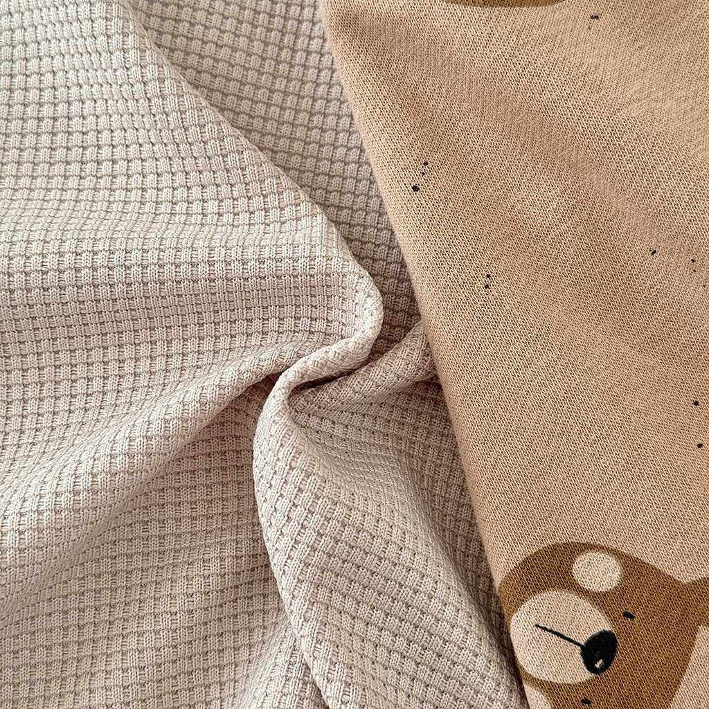 Waffle Knit Bear Print Baby Shorts Outfit