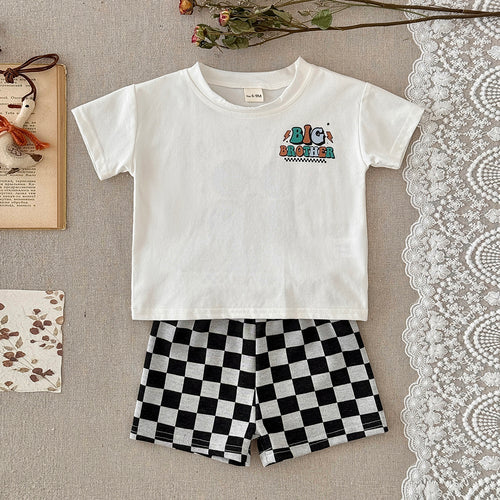 Baby Big Brother Graphic Tee & Checkerboard Shorts Summer Outfit Set