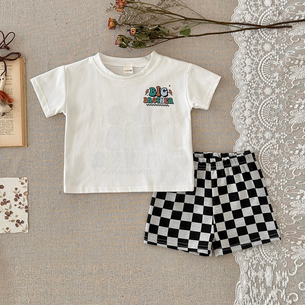Baby Big Brother Graphic Tee & Checkerboard Shorts Summer Outfit Set