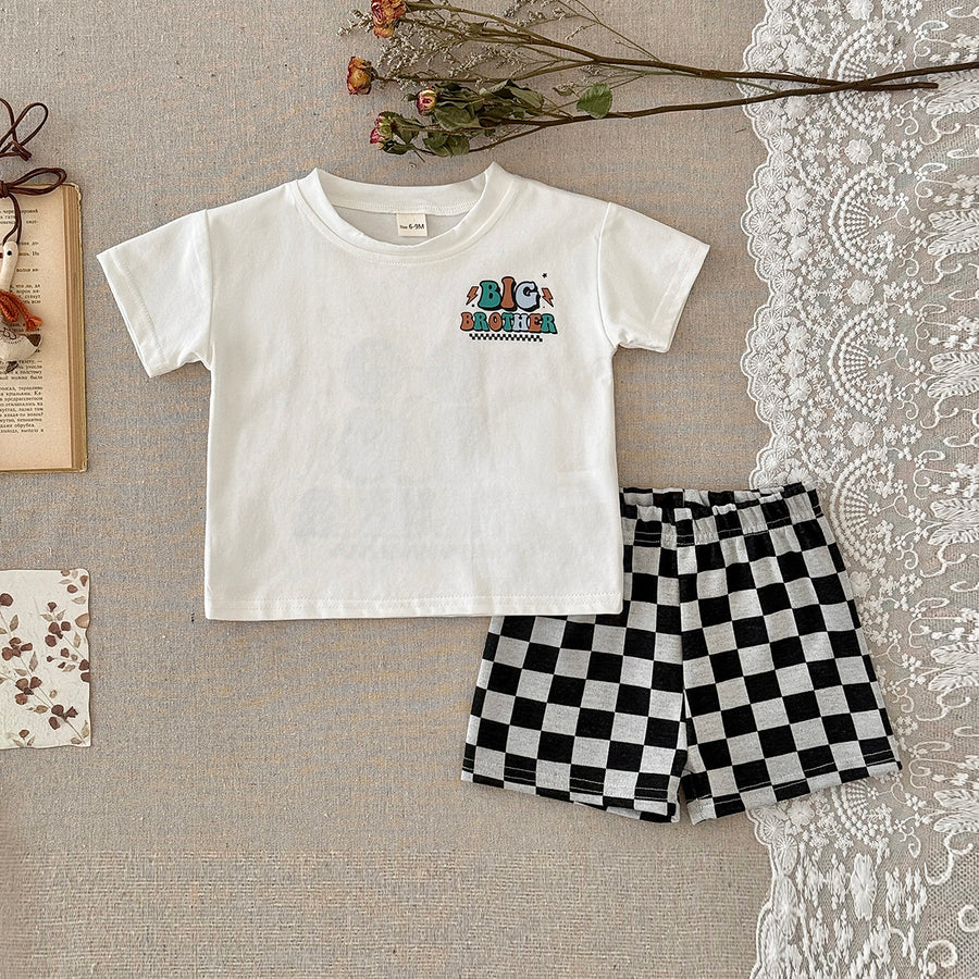 Baby Big Brother Graphic Tee & Checkerboard Shorts Summer Outfit Set