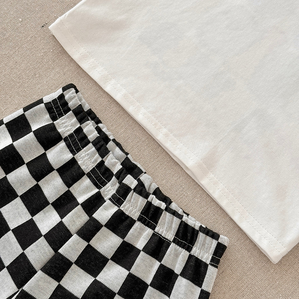 Baby Big Brother Graphic Tee & Checkerboard Shorts Summer Outfit Set