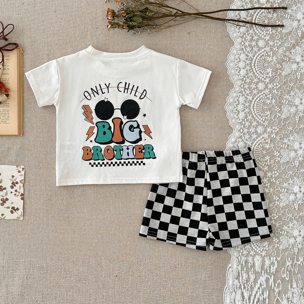 Baby Big Brother Graphic Tee & Checkerboard Shorts Summer Outfit Set