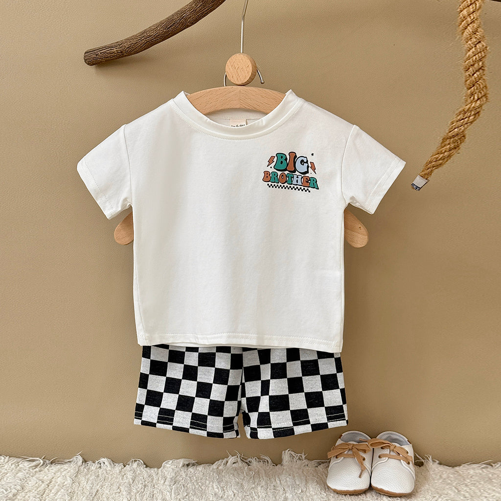 Baby Big Brother Graphic Tee & Checkerboard Shorts Summer Outfit Set