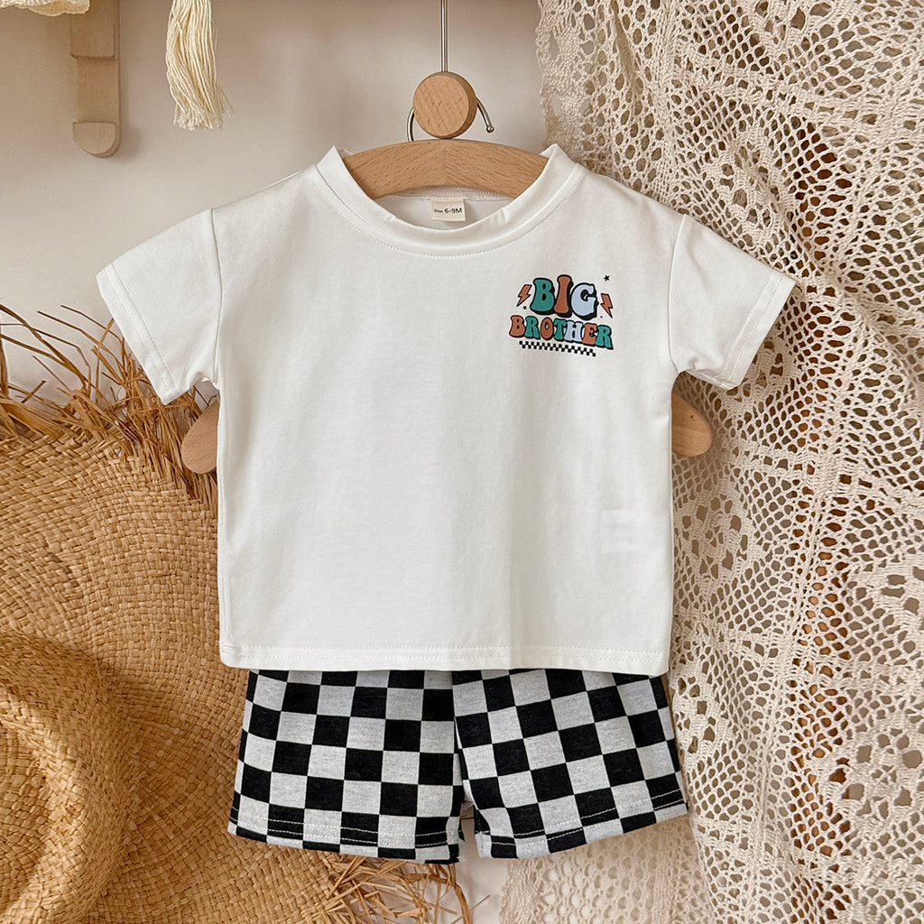 Baby Big Brother Graphic Tee & Checkerboard Shorts Summer Outfit Set