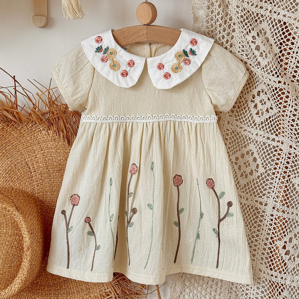 Floral Embroidery Peter Pan Collar Baby Girl Dress