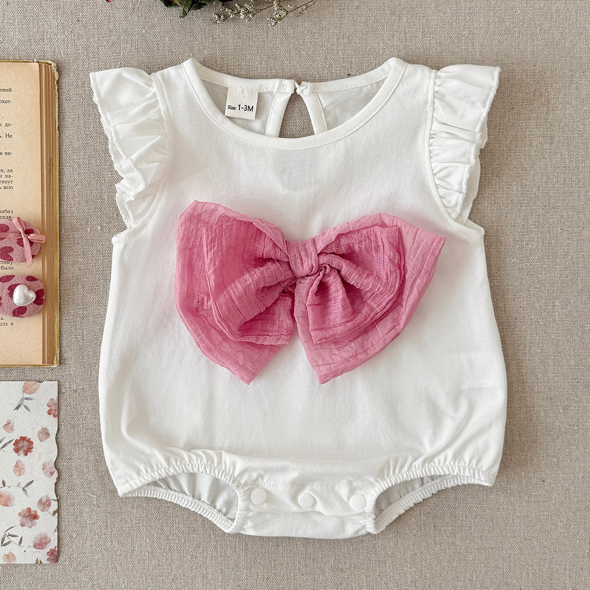 Baby Girl Ruffle Sleeve Bodysuit with Pink Big Bow