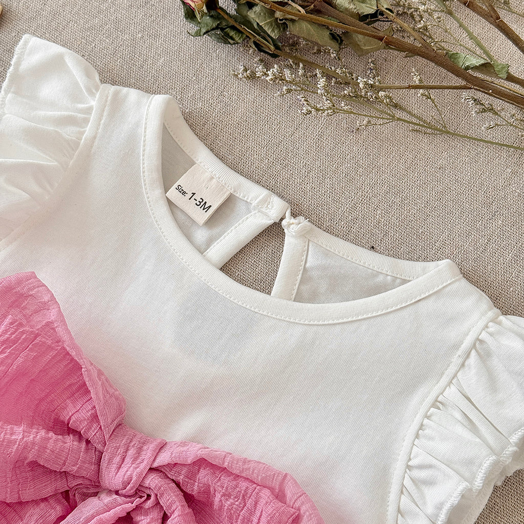 Baby Girl Ruffle Sleeve Bodysuit with Pink Big Bow