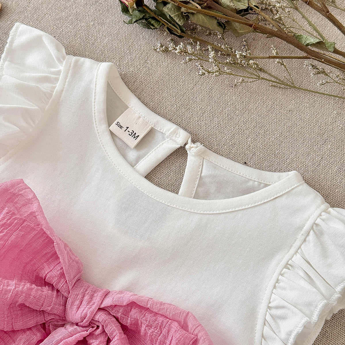 Baby Girl Ruffle Sleeve Bodysuit with Pink Big Bow