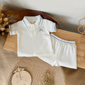 White Baby Polo Outfit with Tennis Racket Embroidery, 2-Piece Shorts Set