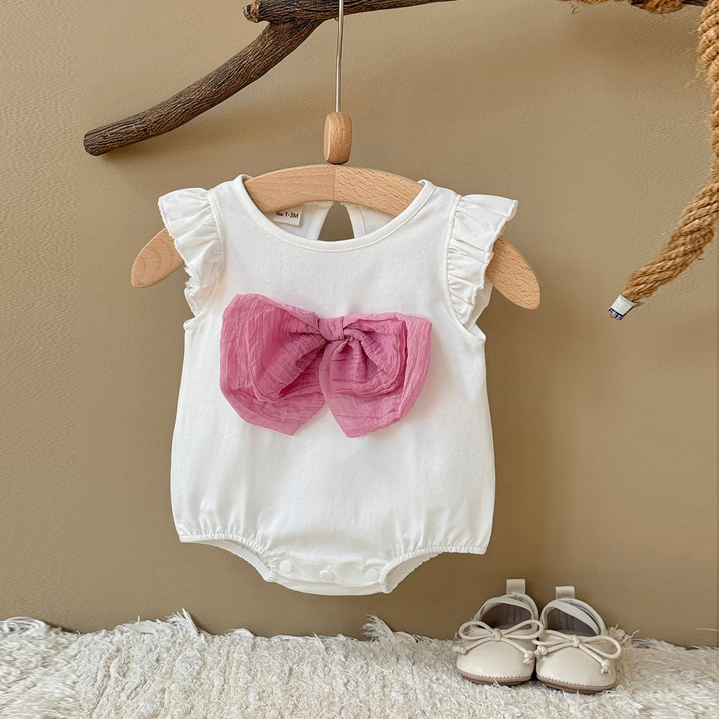 Baby Girl Ruffle Sleeve Bodysuit with Pink Big Bow
