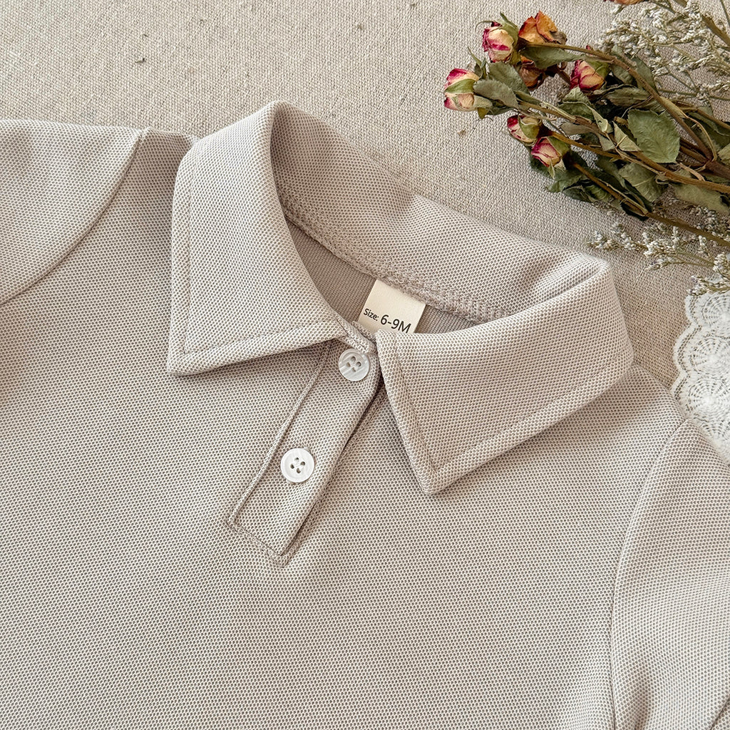 Baby Solid Polo Shirt & Elastic Waist Shorts Summer 2Pcs Outfit