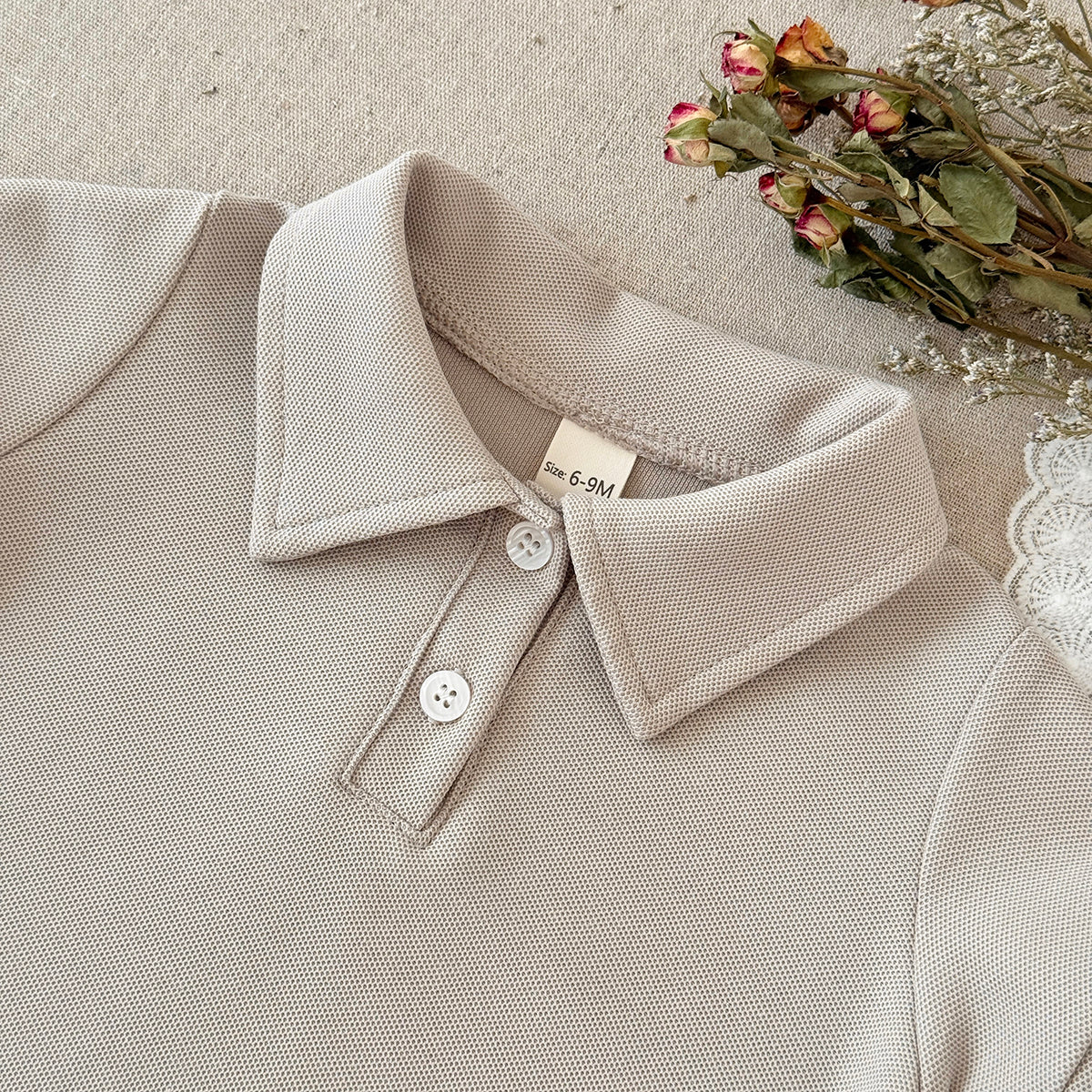 Baby Solid Polo Shirt & Elastic Waist Shorts Summer 2Pcs Outfit