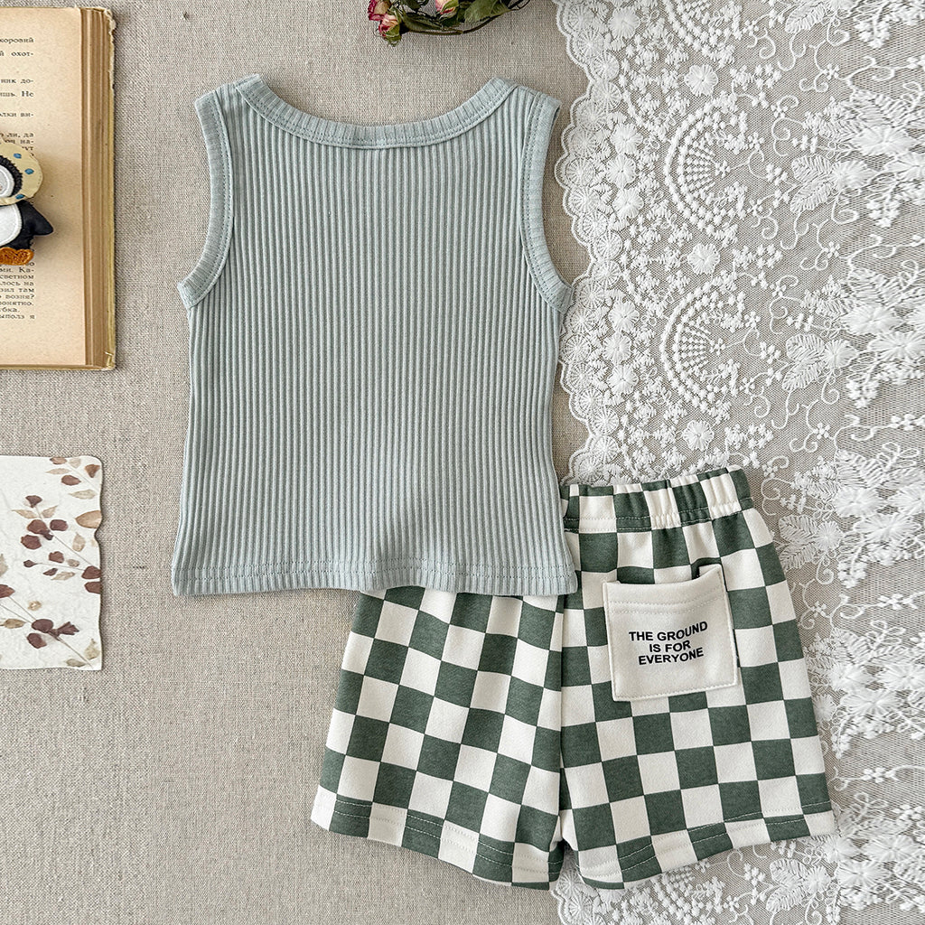 Baby Ribbed Tank Top & Checkerboard Shorts 2 Piece Set