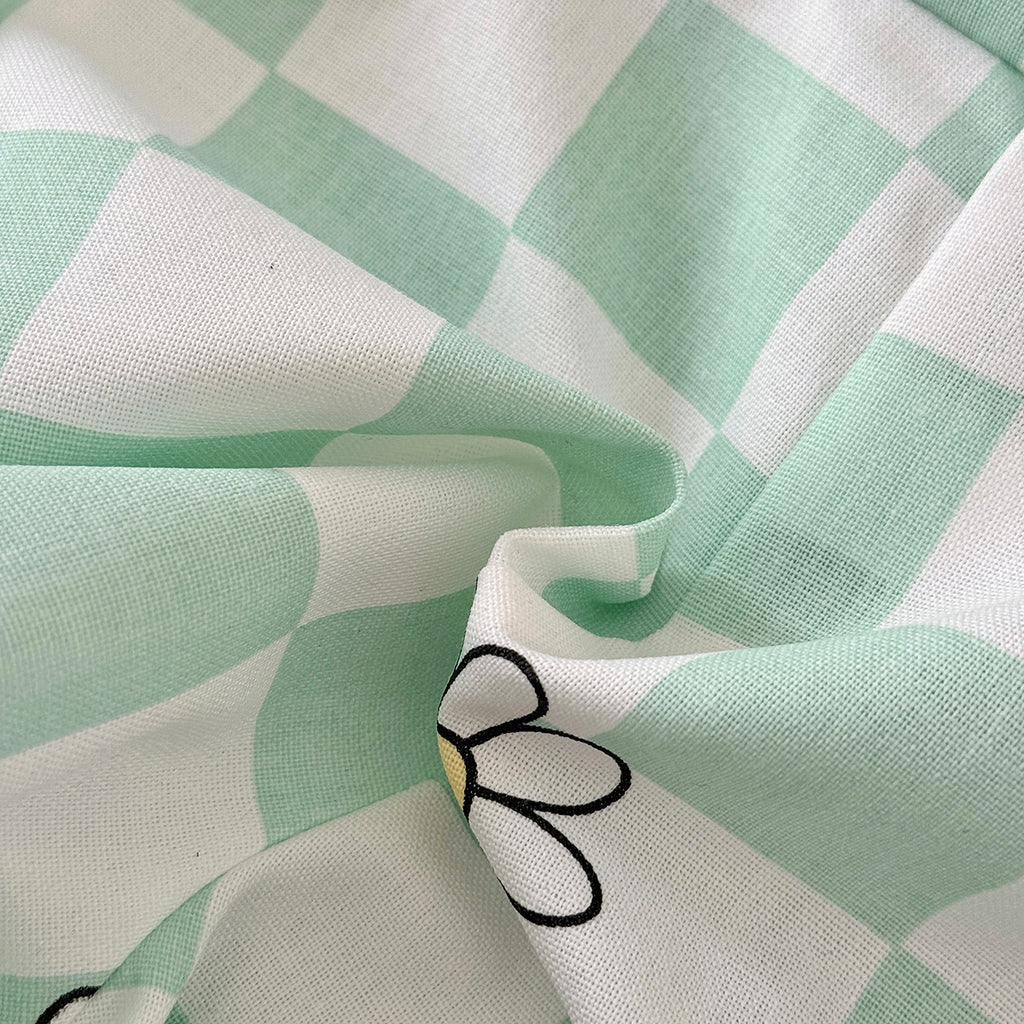 Baby Green Checkered Daisy Short Overalls
