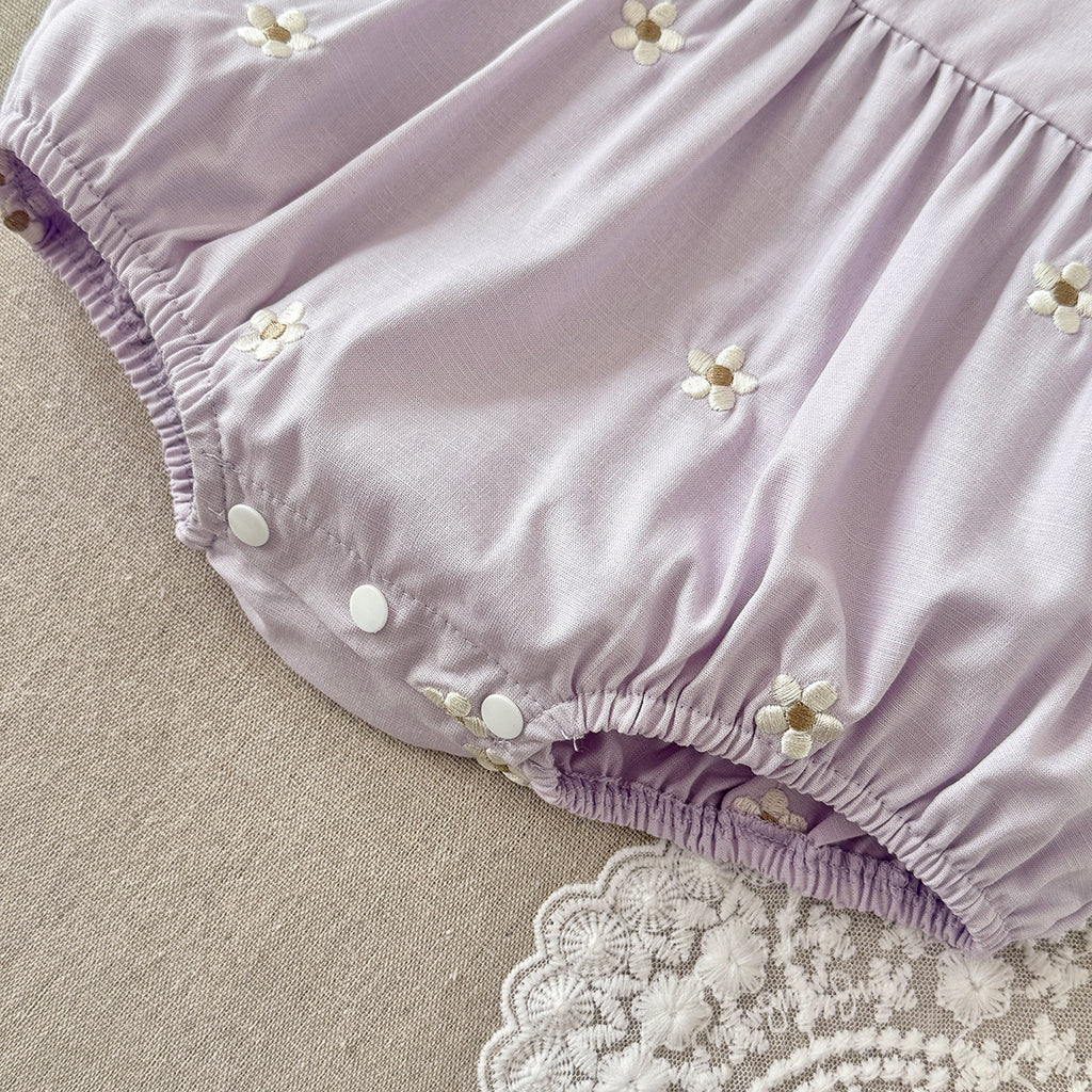 Baby Girl Floral Embroidery Puff Sleeve Bubble Romper