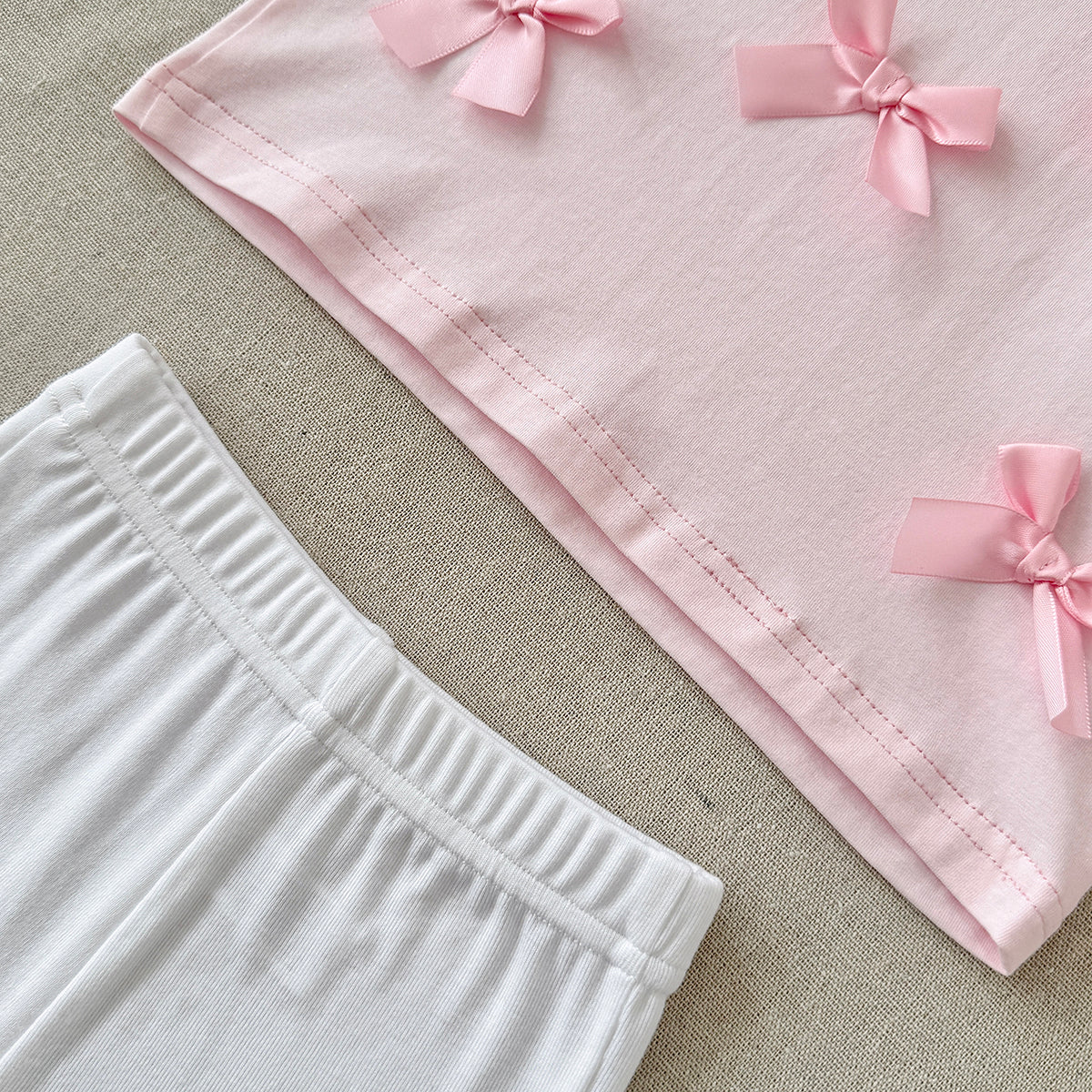 Baby Girl 3D Bow Short Sleeve Tee & Bike Shorts 2Pcs Outfit