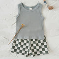 Baby Ribbed Tank Top & Checkerboard Shorts 2 Piece Set
