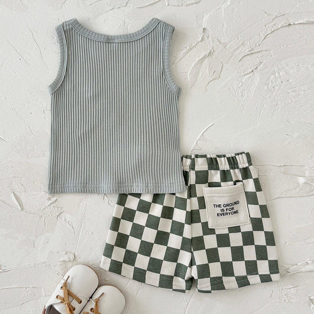 Baby Ribbed Tank Top & Checkerboard Shorts 2 Piece Set