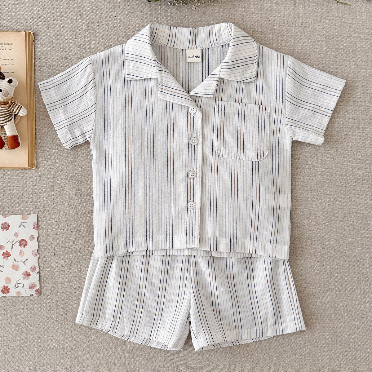 Baby Striped Short Sleeve Shirt & Shorts 2Pcs Summer Outfit