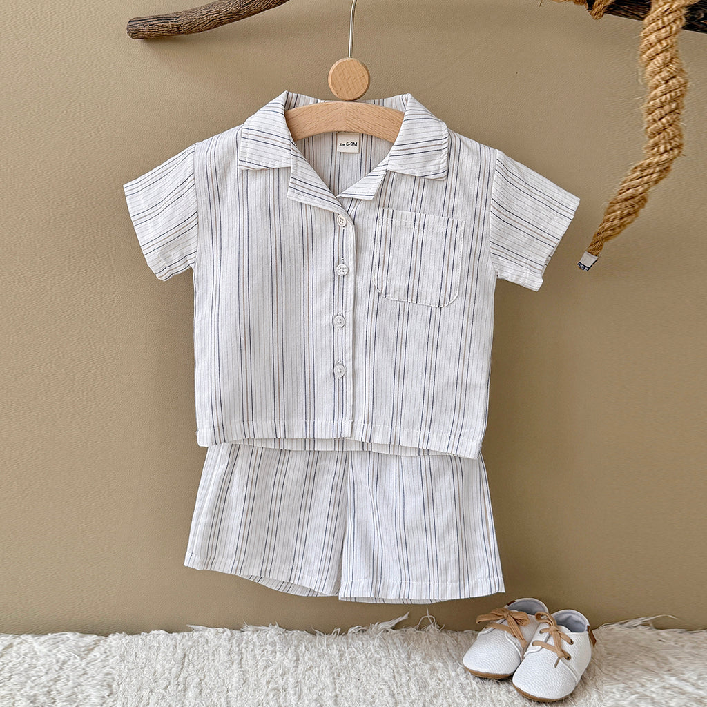 Baby Striped Short Sleeve Shirt & Shorts 2Pcs Summer Outfit