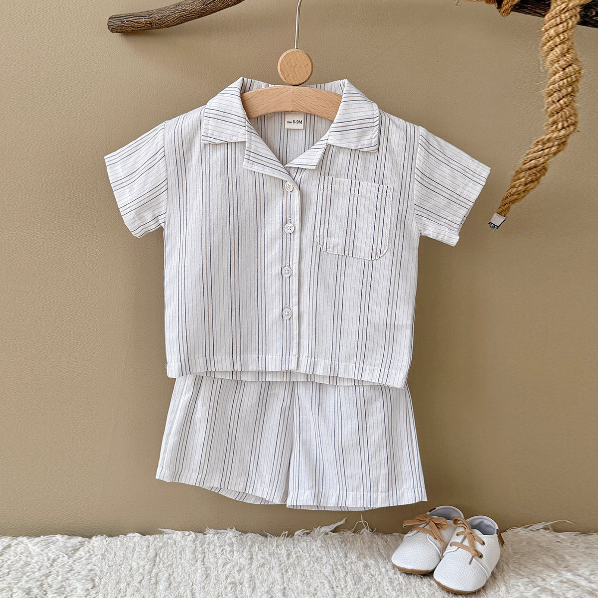 Baby Striped Short Sleeve Shirt & Shorts 2Pcs Summer Outfit