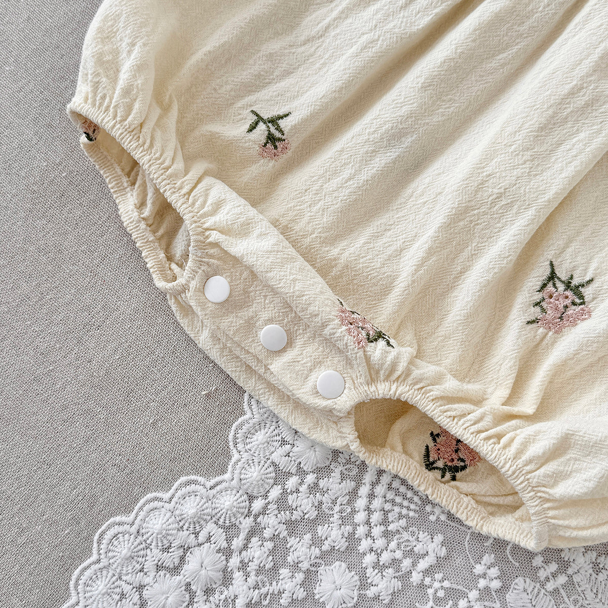 Baby Girl Floral Embroidery Bubble Sleeve Romper
