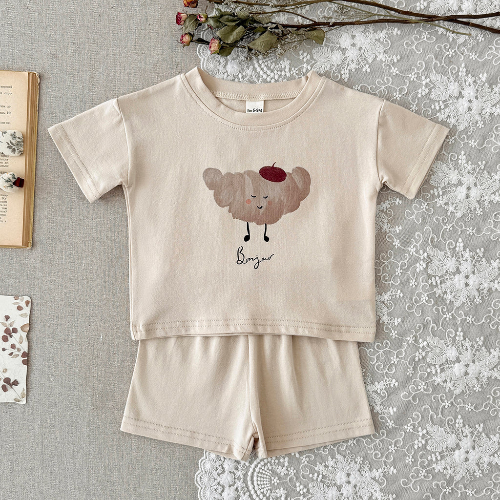 Baby Cartoon Print Tee & Shorts Set
