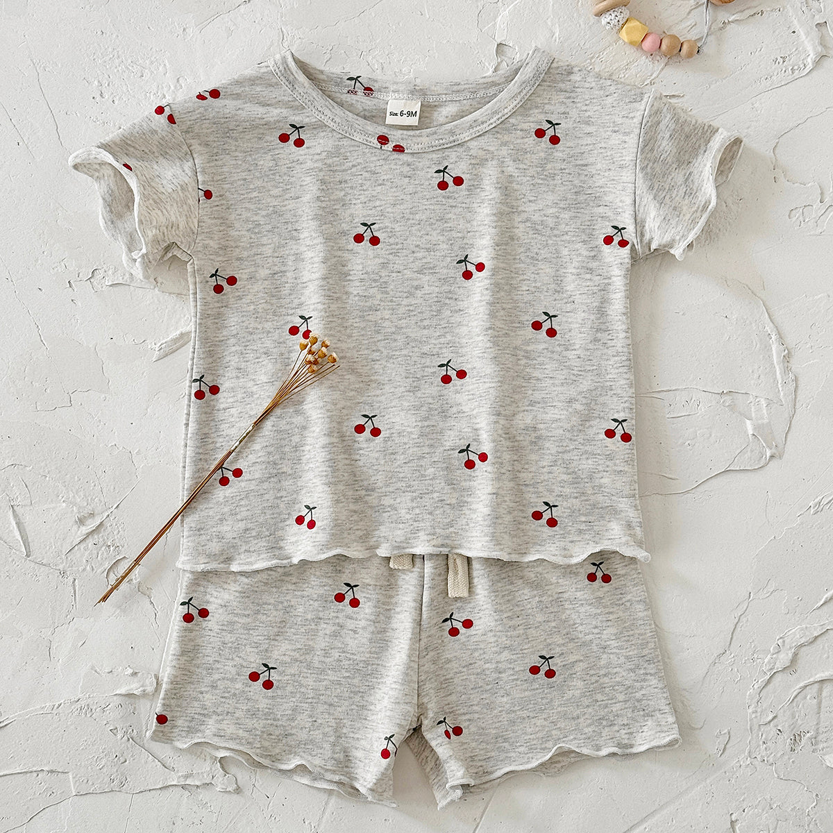Baby Girl Cherry Print Short Sleeve Pajama Set