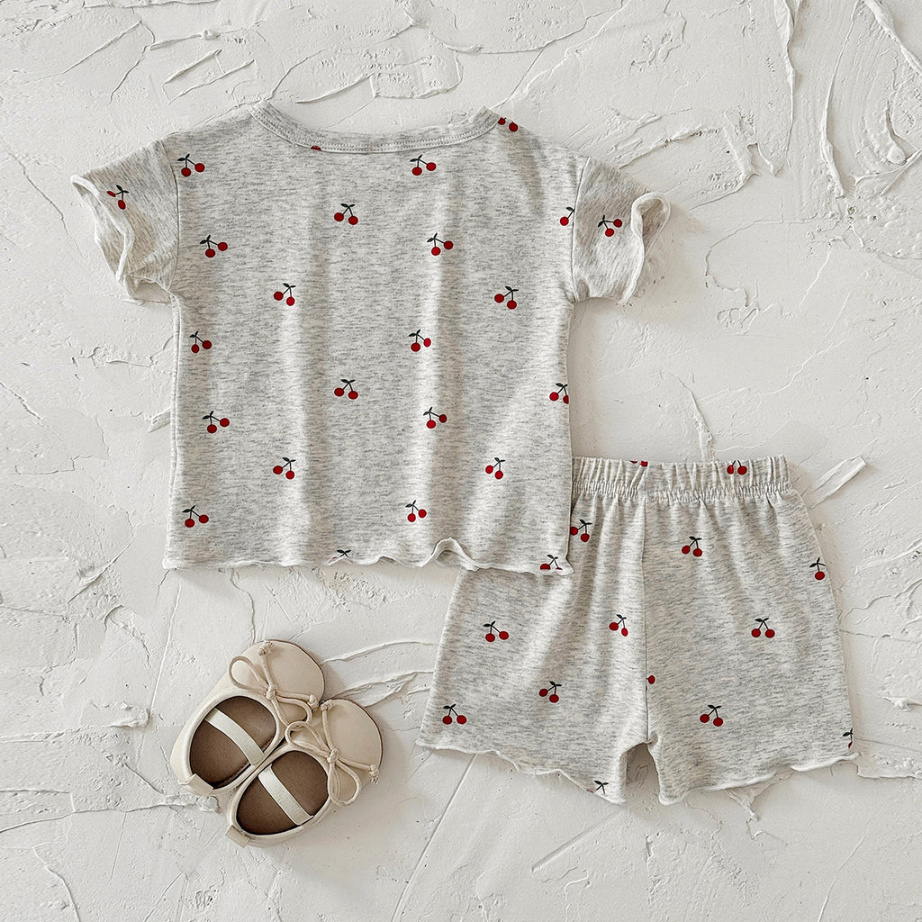 Baby Girl Cherry Print Short Sleeve Pajama Set