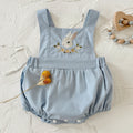 Baby Bunny Embroidery Linen Overalls Bubble Romper