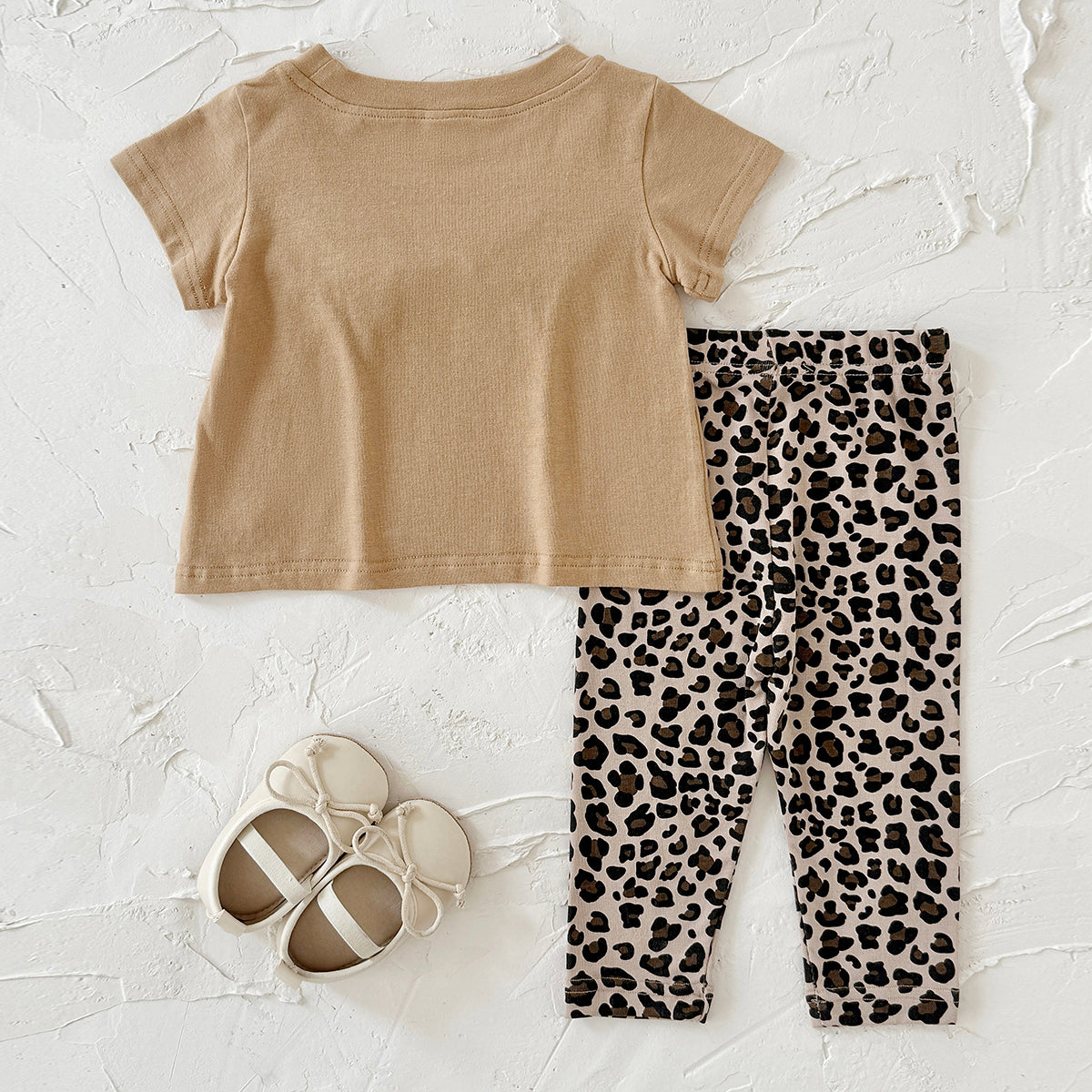 Baby Girl Leopard Bow Short Sleeve Tee & Leggings 2Pcs Outfit