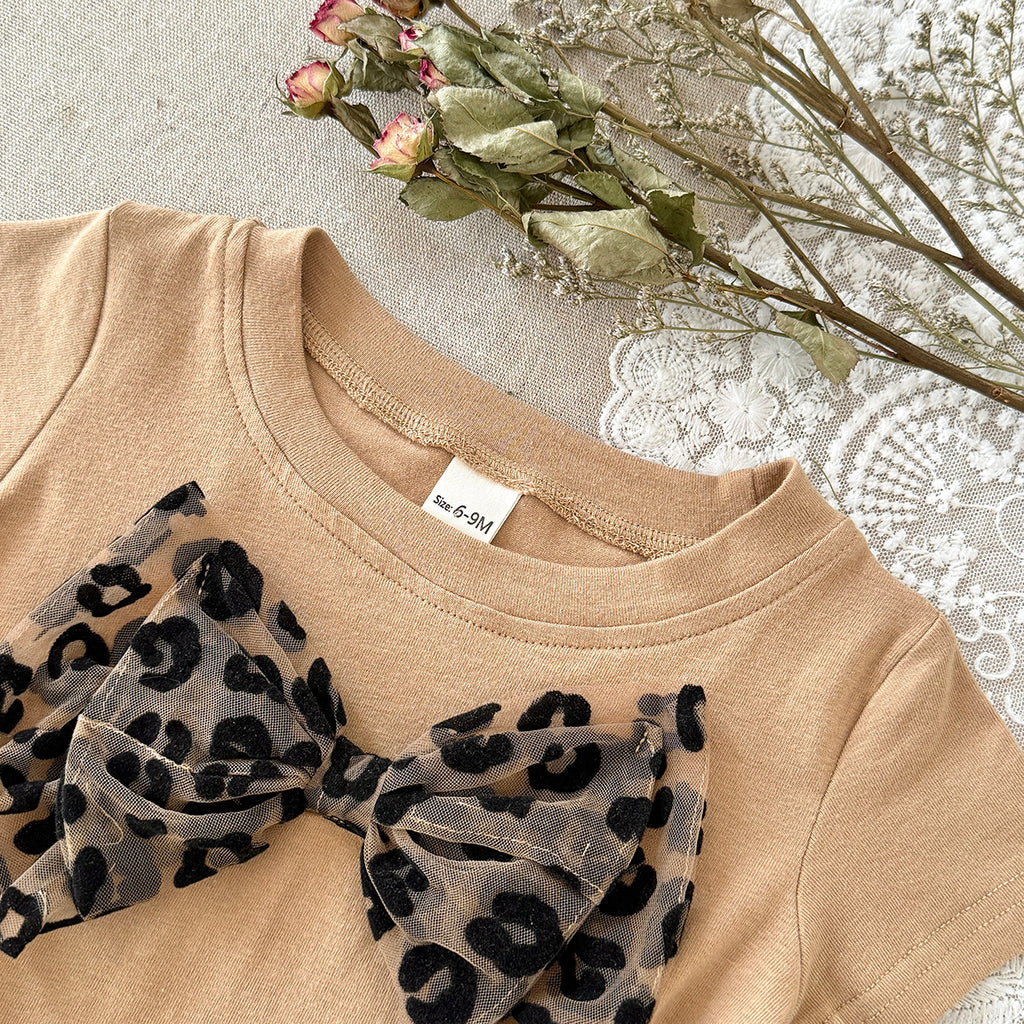 Baby Girl Leopard Bow Short Sleeve Tee & Leggings 2Pcs Outfit