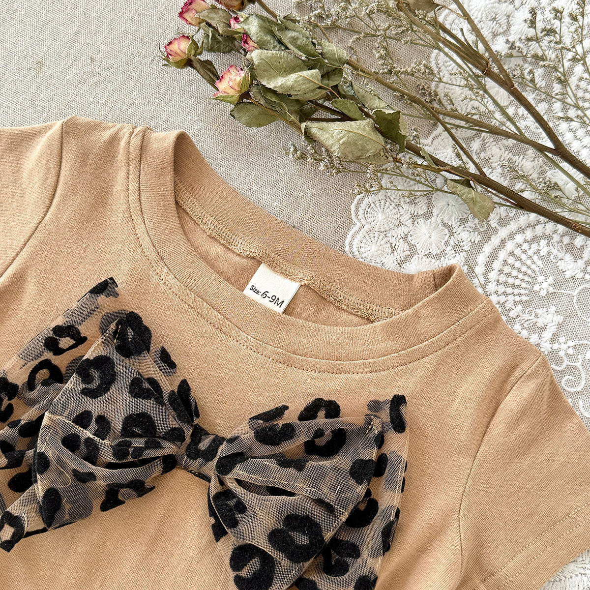 Baby Girl Leopard Bow Short Sleeve Tee & Leggings 2Pcs Outfit