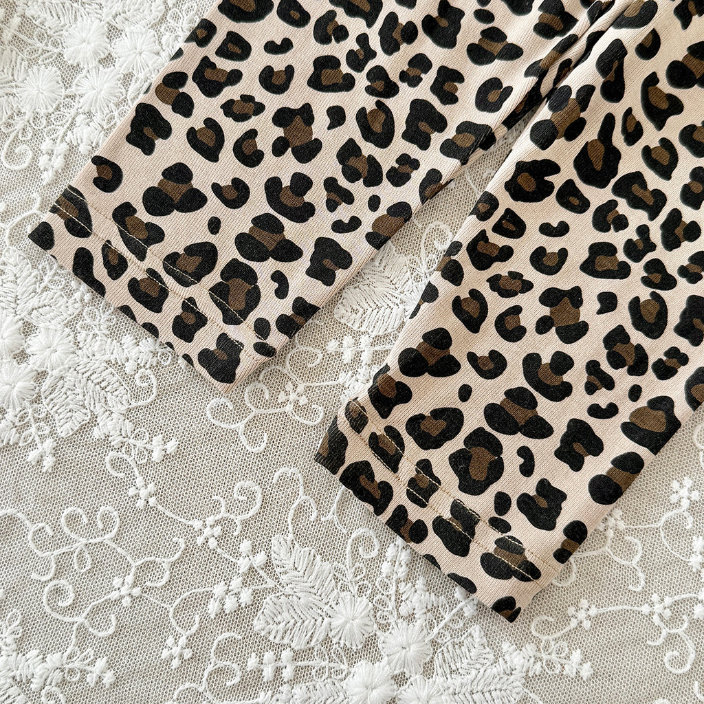 Baby Girl Leopard Bow Short Sleeve Tee & Leggings 2Pcs Outfit