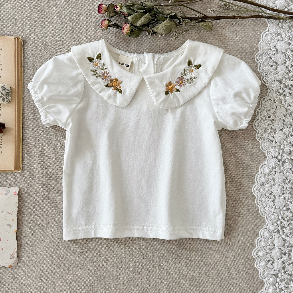Baby Peter Pan Collar Embroidered Puff Sleeve Tee