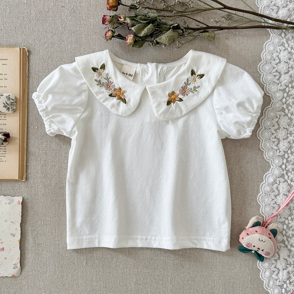 Baby Peter Pan Collar Embroidered Puff Sleeve Tee