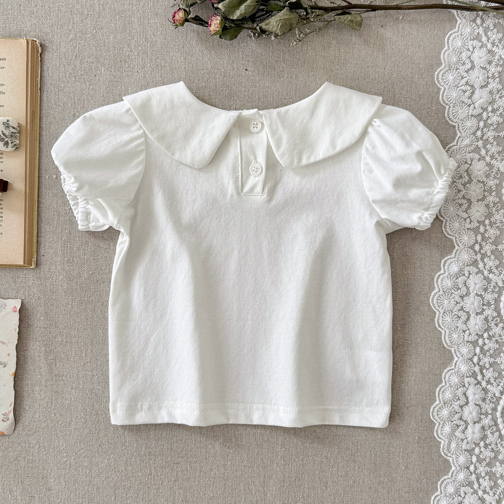 Baby Peter Pan Collar Embroidered Puff Sleeve Tee