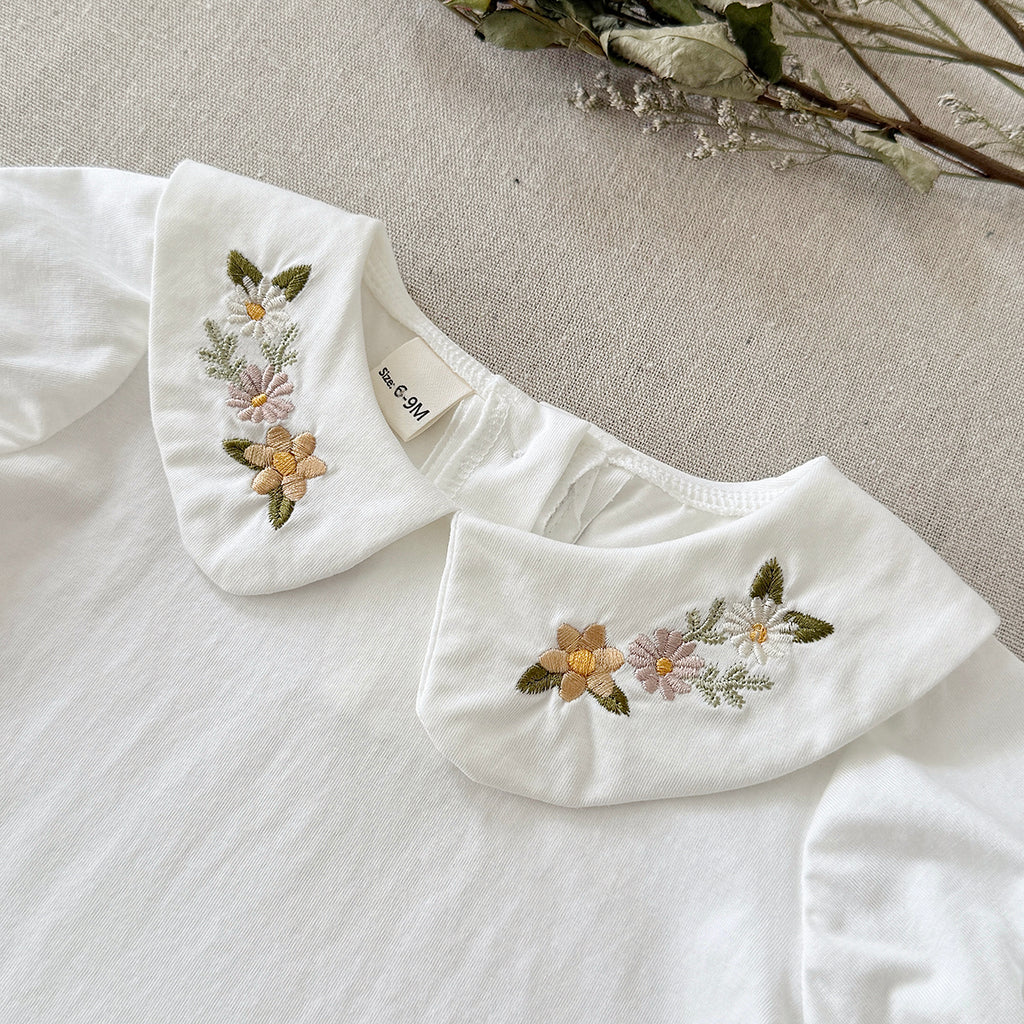 Baby Peter Pan Collar Embroidered Puff Sleeve Tee