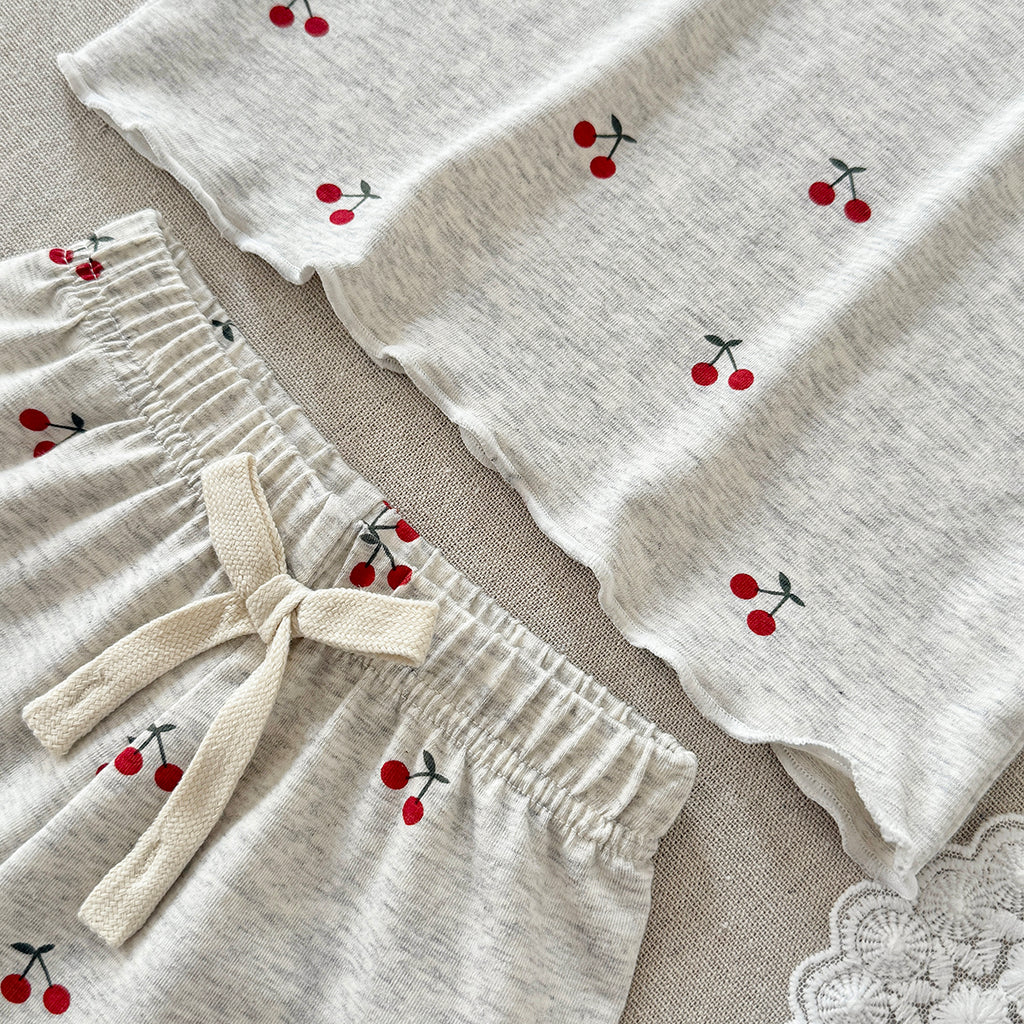Baby Girl Cherry Print Short Sleeve Pajama Set