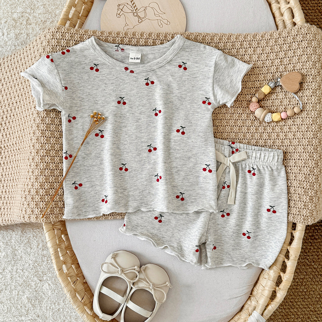 Baby Girl Cherry Print Short Sleeve Pajama Set