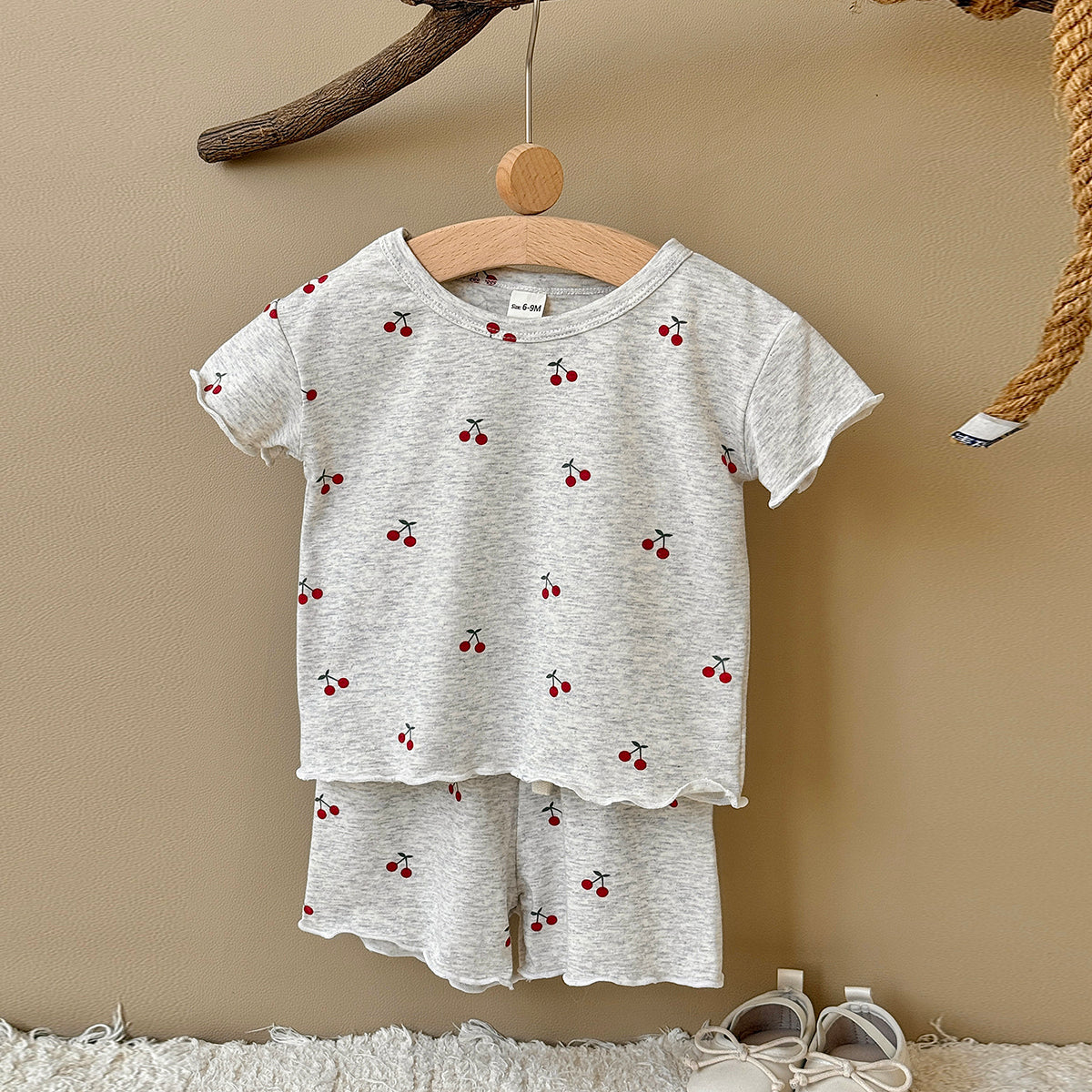 Baby Girl Cherry Print Short Sleeve Pajama Set