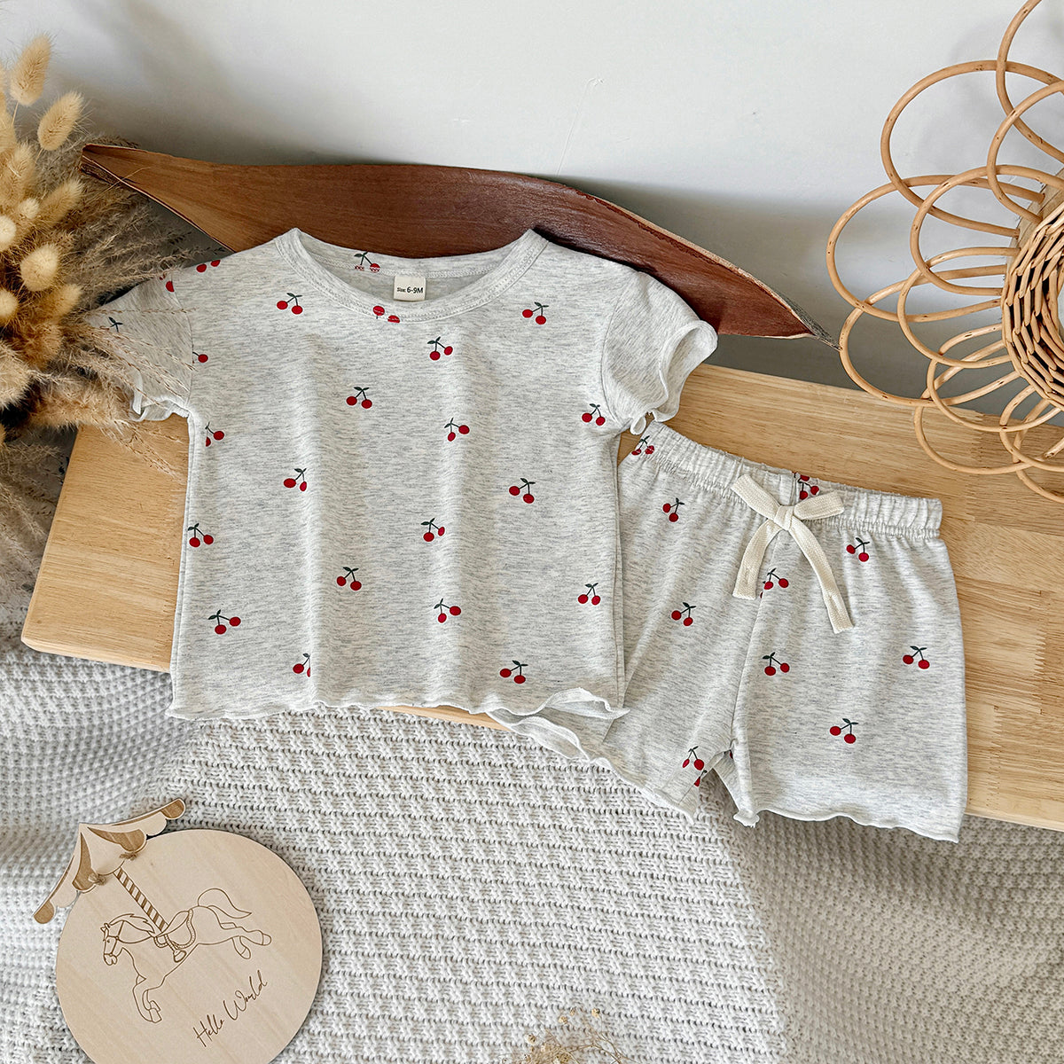 Baby Girl Cherry Print Short Sleeve Pajama Set