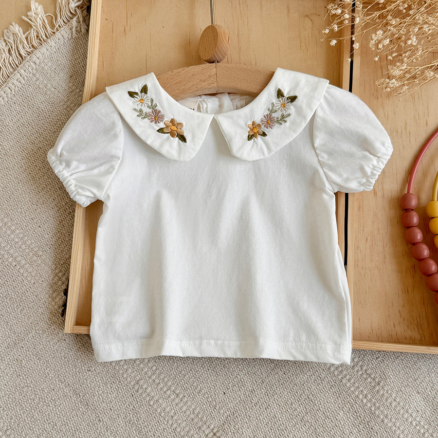 Baby Peter Pan Collar Embroidered Puff Sleeve Tee