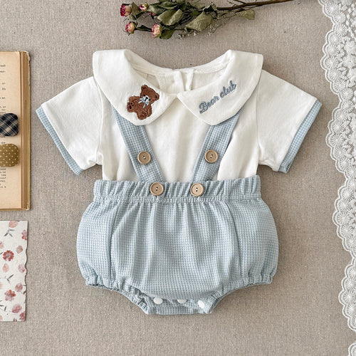 Baby Bear Embroidery Peter Pan Collar Outfit Set